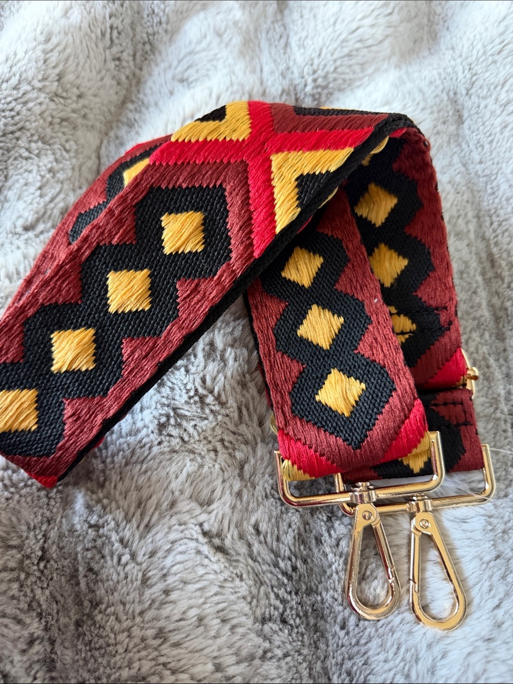 Adjustable Woven Guitar Style Bag Strap Red Black Yellow Geometric